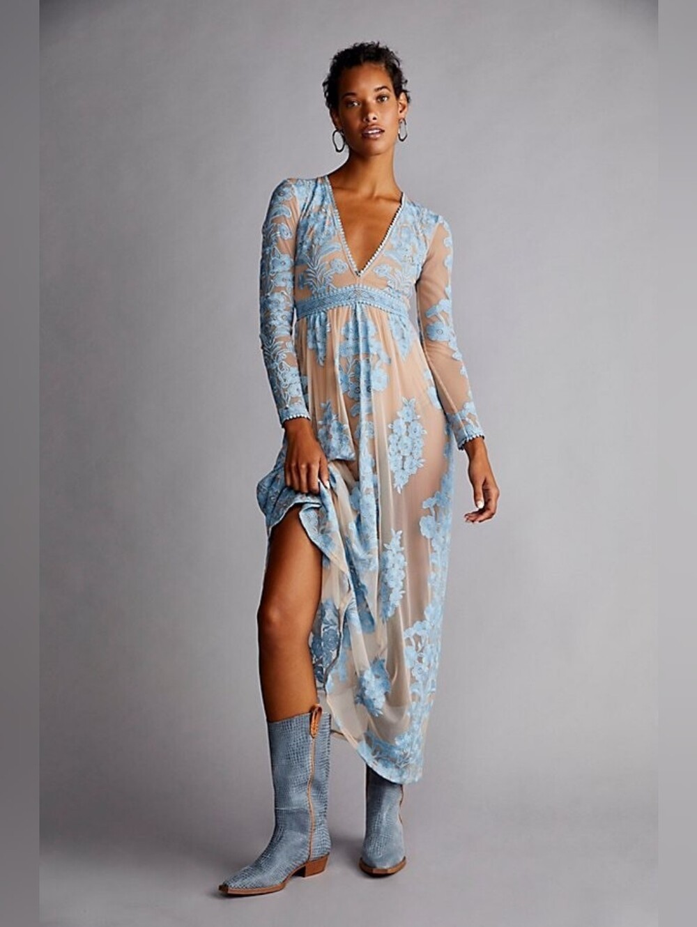 For Love & Lemons Temecula Maxu Dress Blue Nude Sz XS NWT